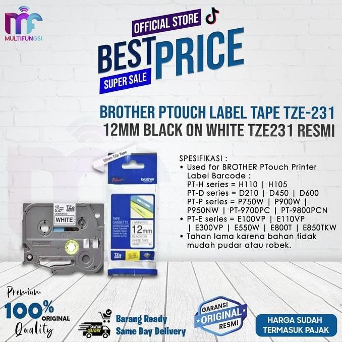 

SALE Brother Ptouch Label Tape TZE-231 12mm Black on White TZE231 Resmi