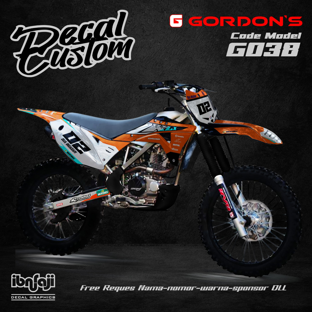 Decal Gordon klx kuning orange full body custom nama nomor warna sponsor g038