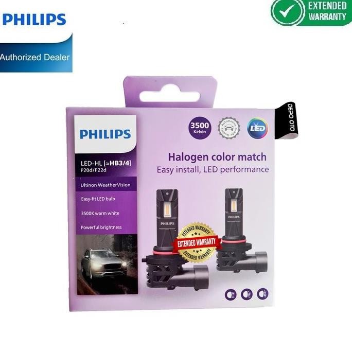 ready Philips Ultinon Weather Vision LED HB3 HB4 3500K Lampu Mobil Kuning