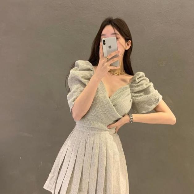 Ios Jodie Blouse Crop Top Crepe Wanita Korean Style Kekinian