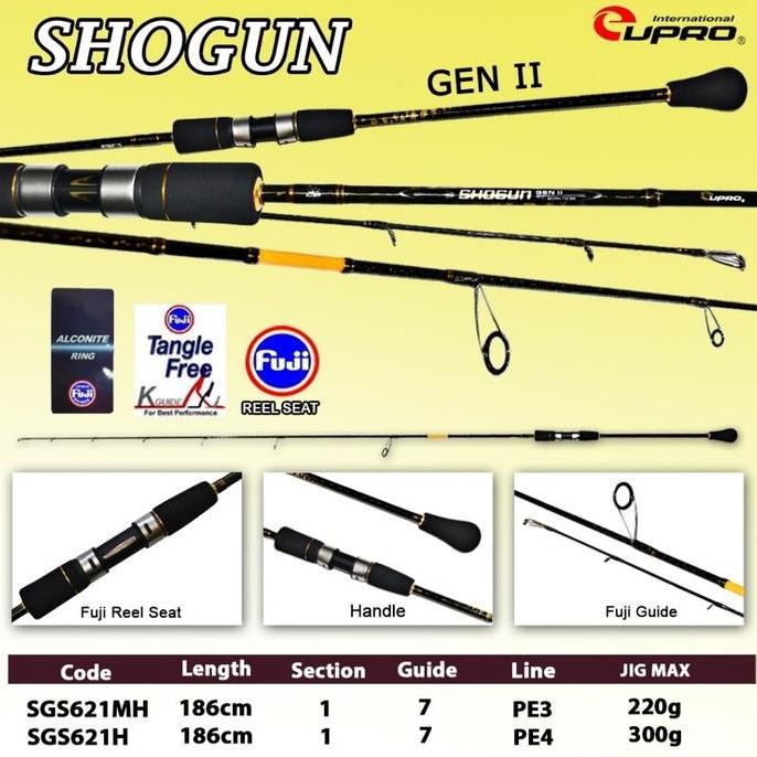 Tersedia Joran Pancing Eupro Shogun Gen II Spinning & Overhead Carbon Hollow Helix Construction Full
