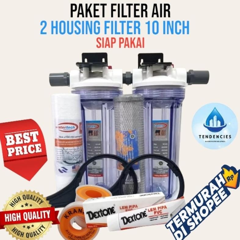 Produk Baru Paket Filter Air Sumur 2 Tahap | 2 Housing Filter Sedimen + CTO Siap Pakai Anti Keruh da