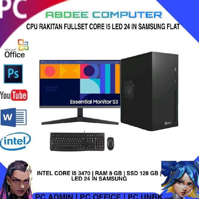 Cpu Rakitan Pc Core i5 3470 Ram 8 Gb Ssd 128 Hdd 500 Gb Led 24 in Samsung Pc Admin