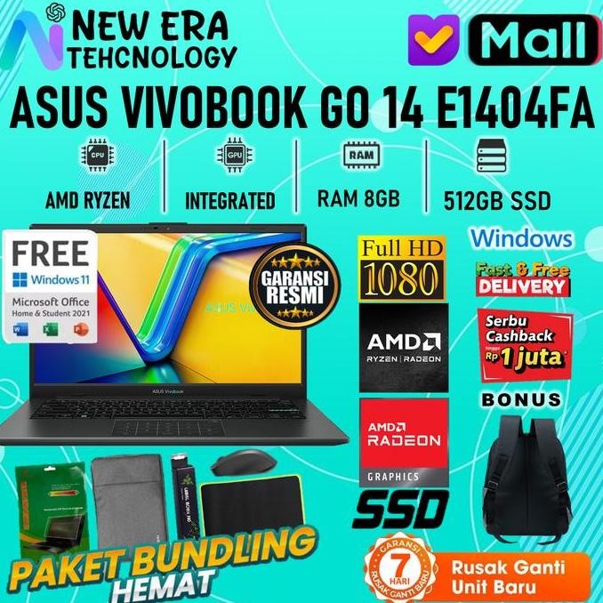 ASUS VIVOBOOK GO 14 E1404FA RYZEN 5 7520 RYZEN 3 7320 16GB 8GB 512GB 256GB SSD W11+OHS 14.0FHD IPS -