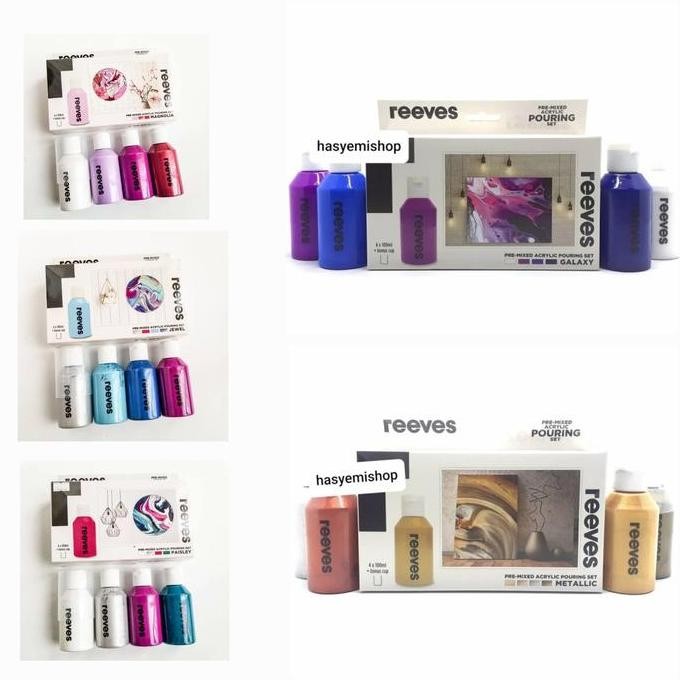 

ready Reeves Acrylic Pouring Set 4 100 ml + Bonus Cup # Metallic Theme