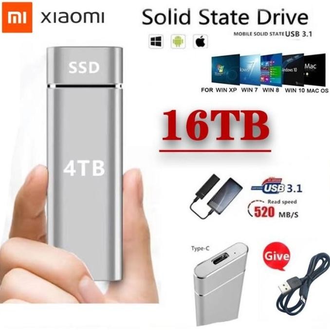 Hardisk Eksternal SSD 16TB 8TB 4TB Usb 3.1 Portable Untuk