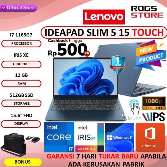 LENOVO IDEAPAD SLIM 5 15 TOUCH CORE i7-1165G7 12GB 512GB SSD 15" FHD