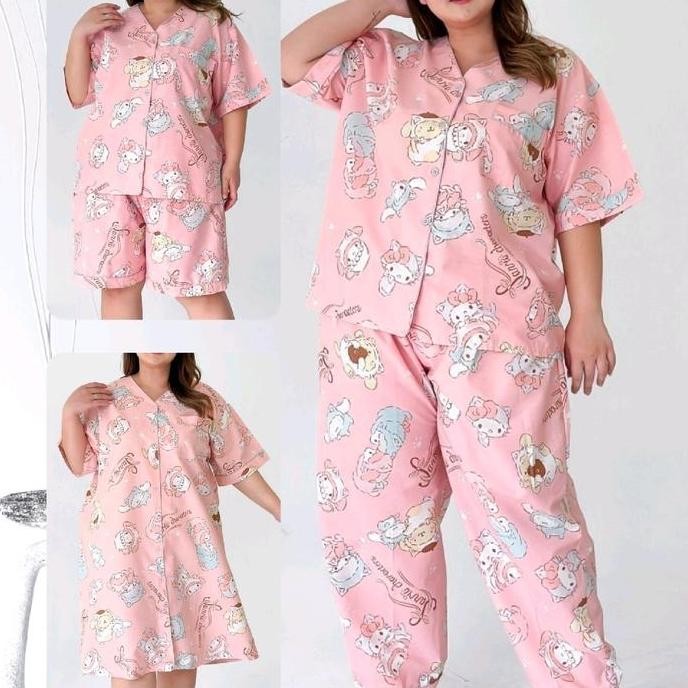 ready stock PIYAMA KATUN LD 140 MOTIF SANRIO - SETELAN PIYAMA JUMBO murah