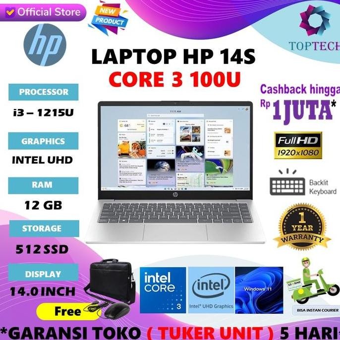 Laptop HP 14s Core 3 100U 12GB 512GB 14.0FHD W11 I | NOT HP 14s Core i3