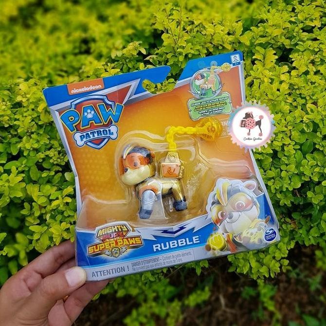 Paw Patrol Mighty Pups Super Paws Rubble Figure with Backpack