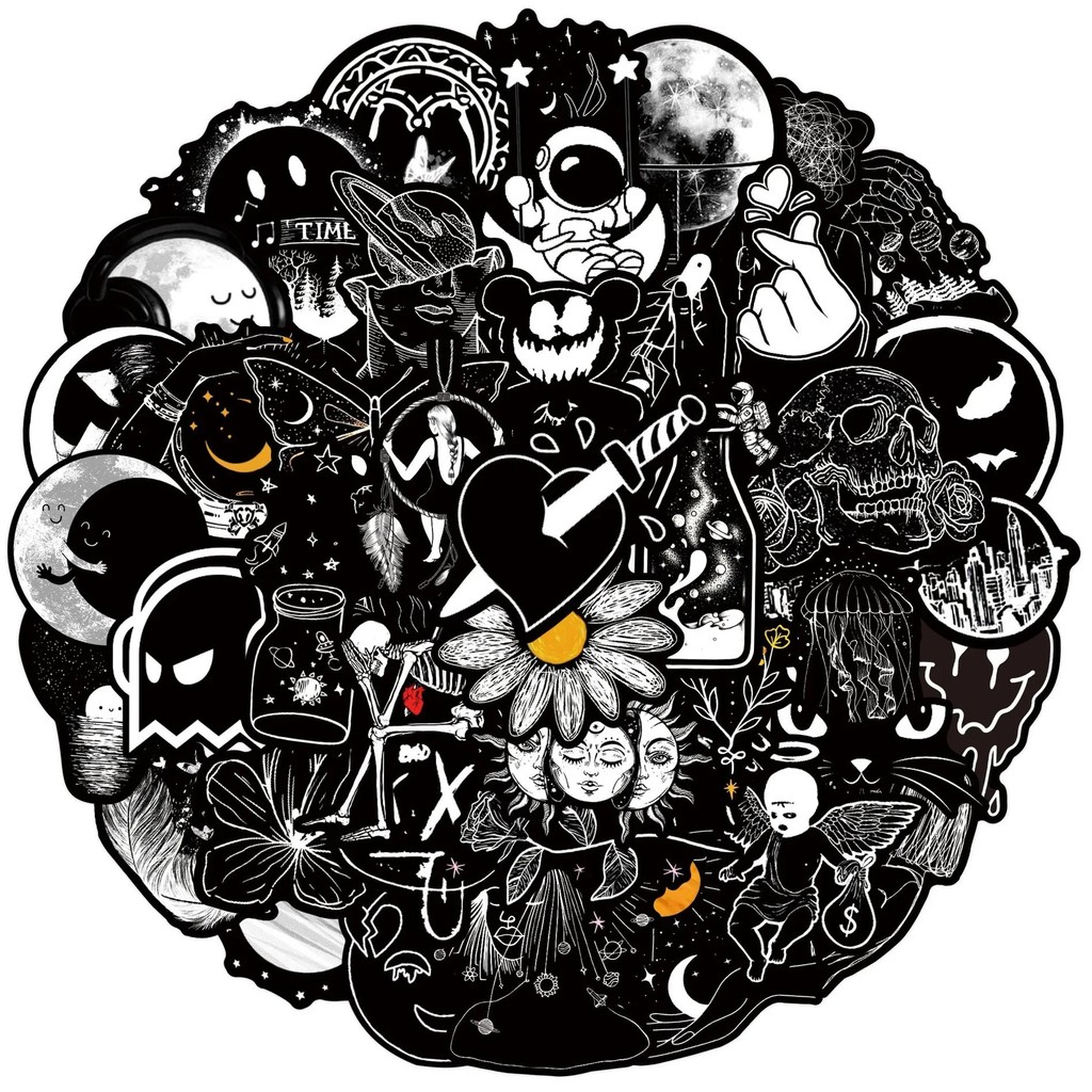 

10/30/50Pcs Retro Black White Waterproof Graffiti Sticker Aesthetic Decorative Luggage Laptop Phone Diary Scrapbook Kid Stickers