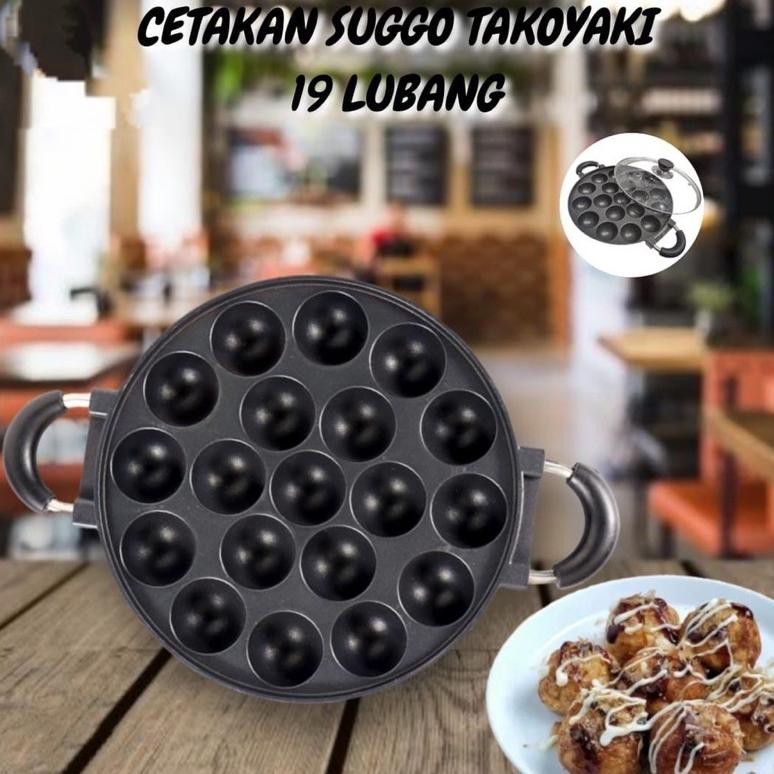 Cetakan Takoyaki 19 Lubang + Tutup Kaca Wajan Anti Lengket Takoyaki Pan Shopee Original