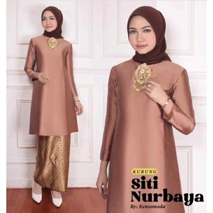 Setelan Kebaya Kurung Malaysia/ Kebaya Kurung Adat Melayu / Baju Kurung Tafeta / Tunik Tafeta Warna 