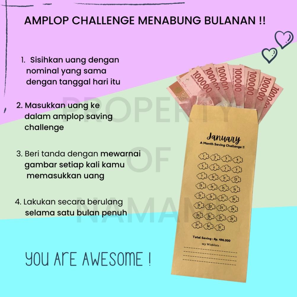 

[12 PCS] Amplop Target Menabung Ukuran Besar Bulanan Sesuai Bulan / Amplop Saving Challenge RB07