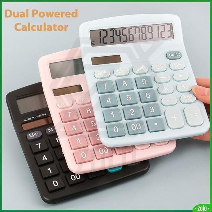 

restock [zolo] DEXIN Kalkulator Warna Pastel Dual Power Solar Panel 12 Digit
