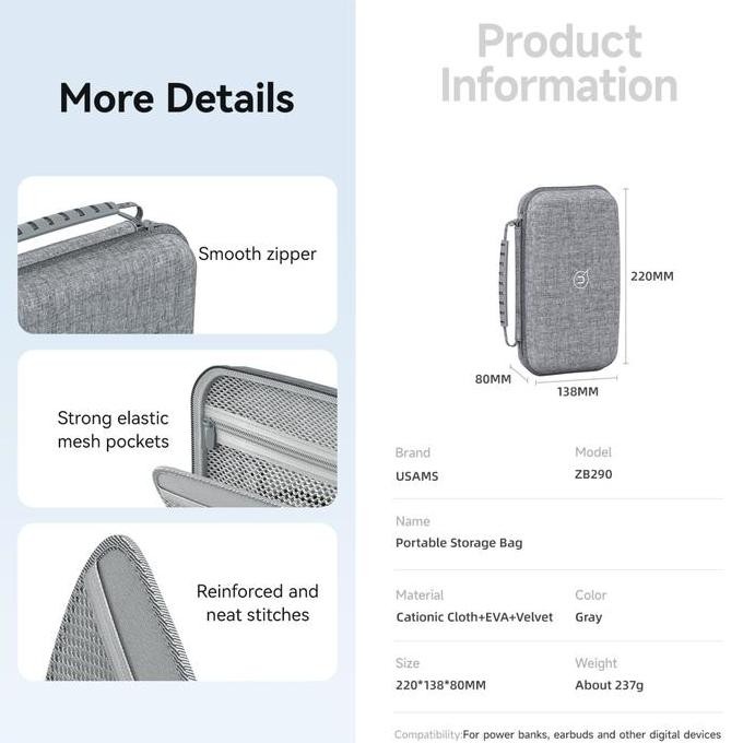 ready USAMS ZB290 Portable Storage Bag Tas Powerbank Charger Kabel