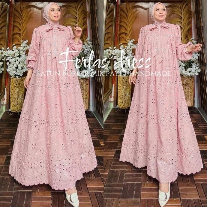 GAMIS Cantik Ferlas by Ohc Katun Bordir Payet untuk Wanita - Mewah Nyaman Dress Muslim Pesta