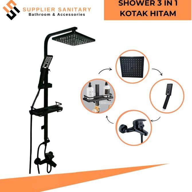 Murah Shower Tiang Stenlies Paket Kran Panas Dingin/Shower Tiang Panas Dingin Hitam Set Air