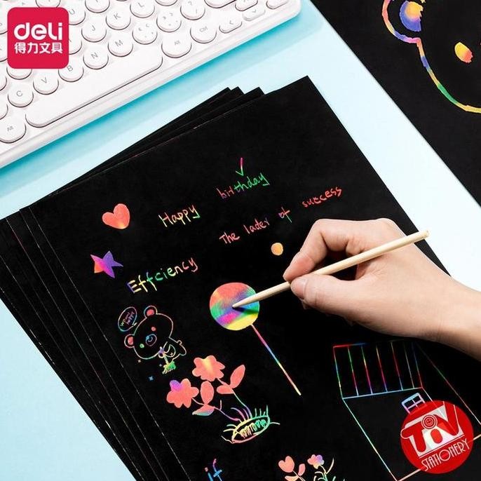 

ready Art Scratch Paper Deli Rainbow Color A4 (isi 10 lembar)