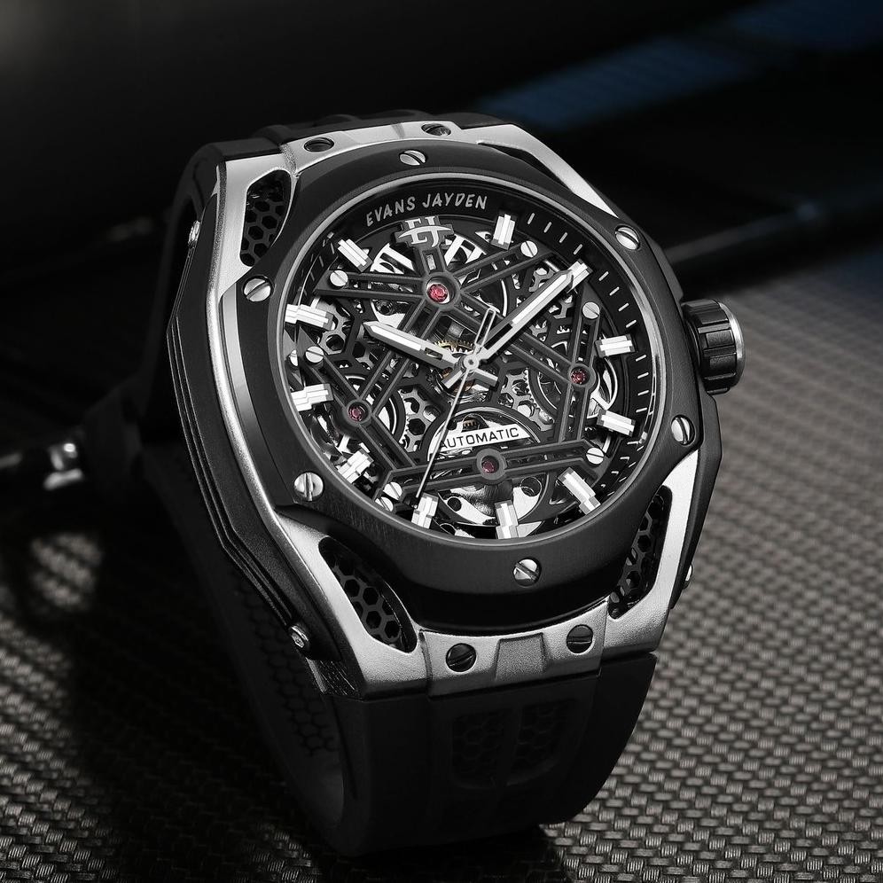 Jam Tangan  Evans Jayden Jam Tangan Pria 9622 Rubber Automatic Movement Silicon Kaca Sapphire Chrono