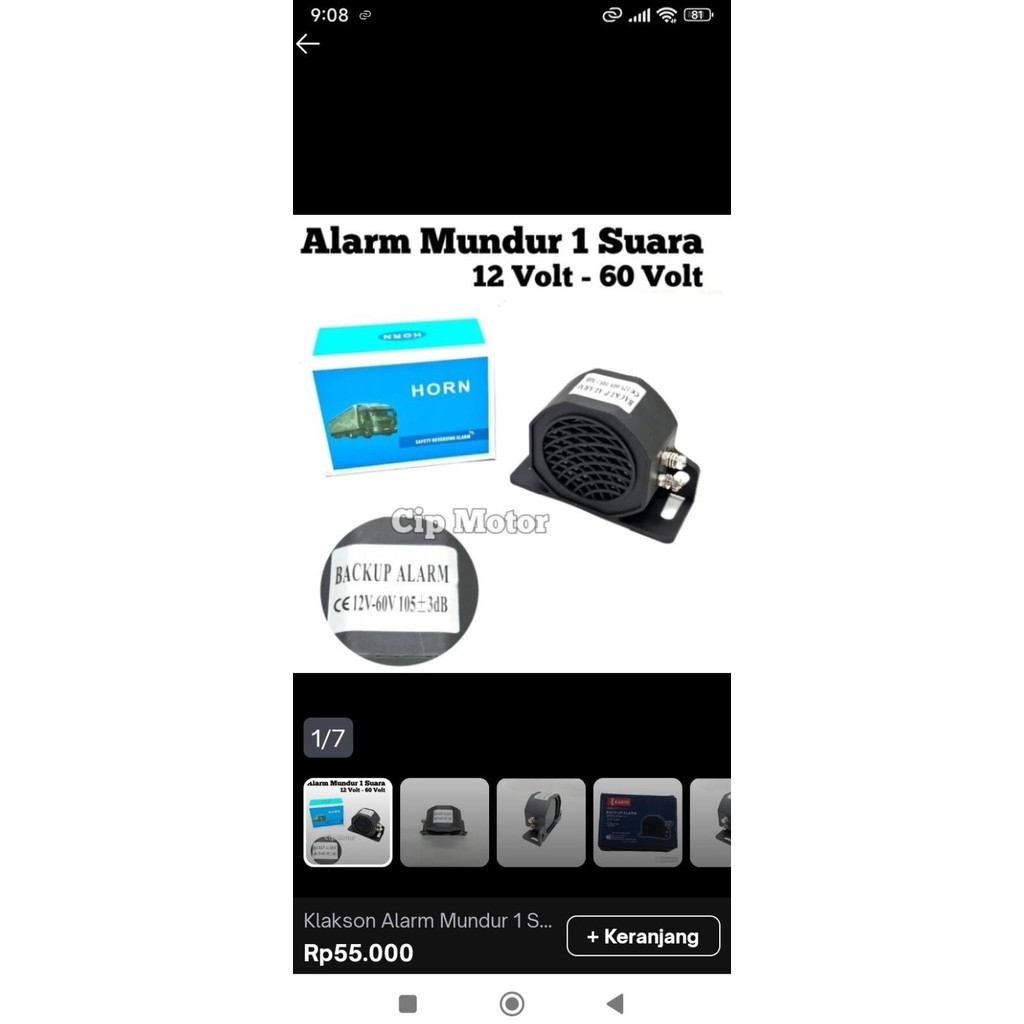 Murah Klakson Alarm Mundur 1 Suara 12 Volt 60 Volt Mobil Truk Rem