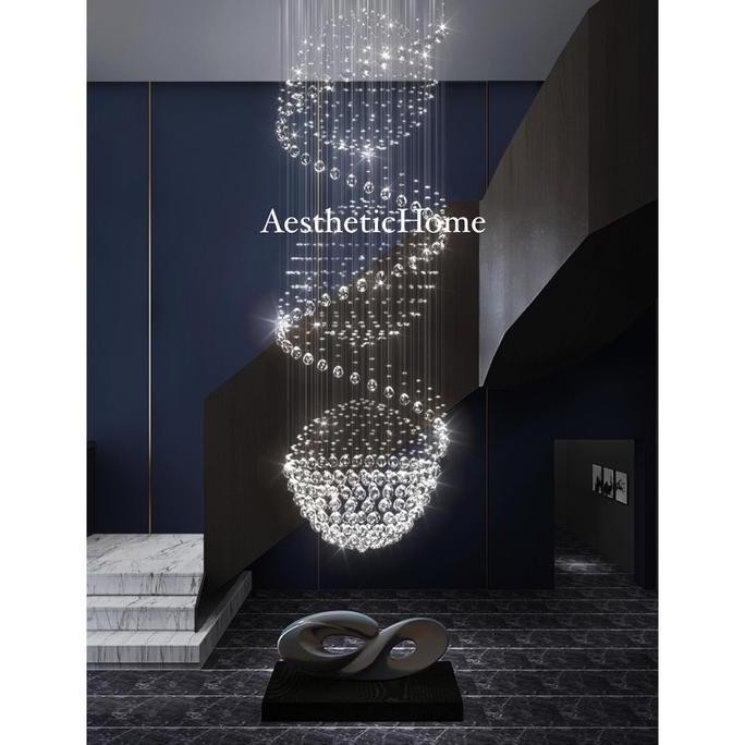 Grosir Lampu Gantung Void Kristal Led Spiral / Lampu Plafon Tangga Kristal