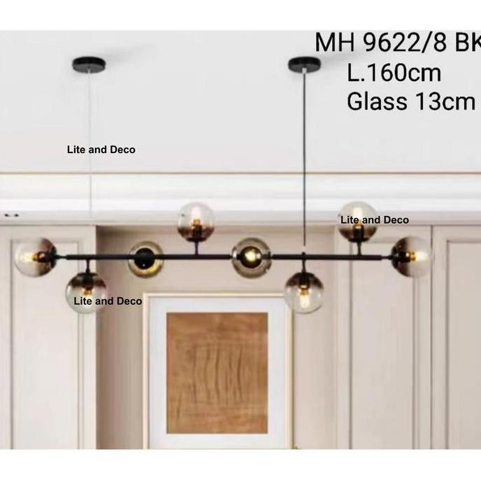 Promo Lampu Gantung Ruang Tamu Kaca Smokey 8 Lampu Minimalis