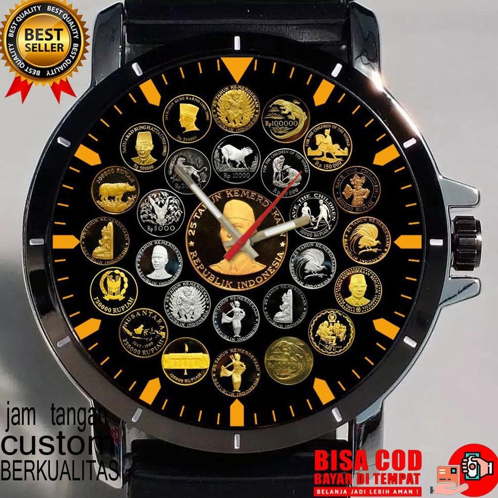 Koin jadul Kuno Rupiah Mata Uang Bank Indonesia Jam Tangan Pria Logo Free Box Termurah RB09