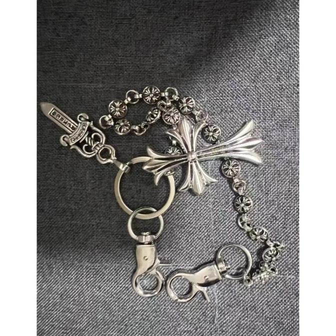 Chrome Hearts Rantai Jeans Salib Manik-Manik Bundar Pedang as