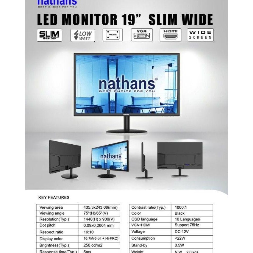 LED NATHAN 19 INCH VGA + HDMI