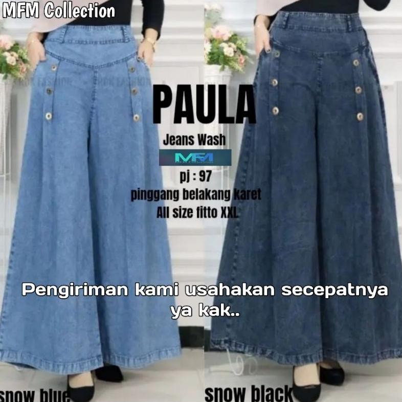 Celana Kulot Paula Jumbo Snow Palazzo / Kulot Payung Jeans Kulot Wanita Premium AST