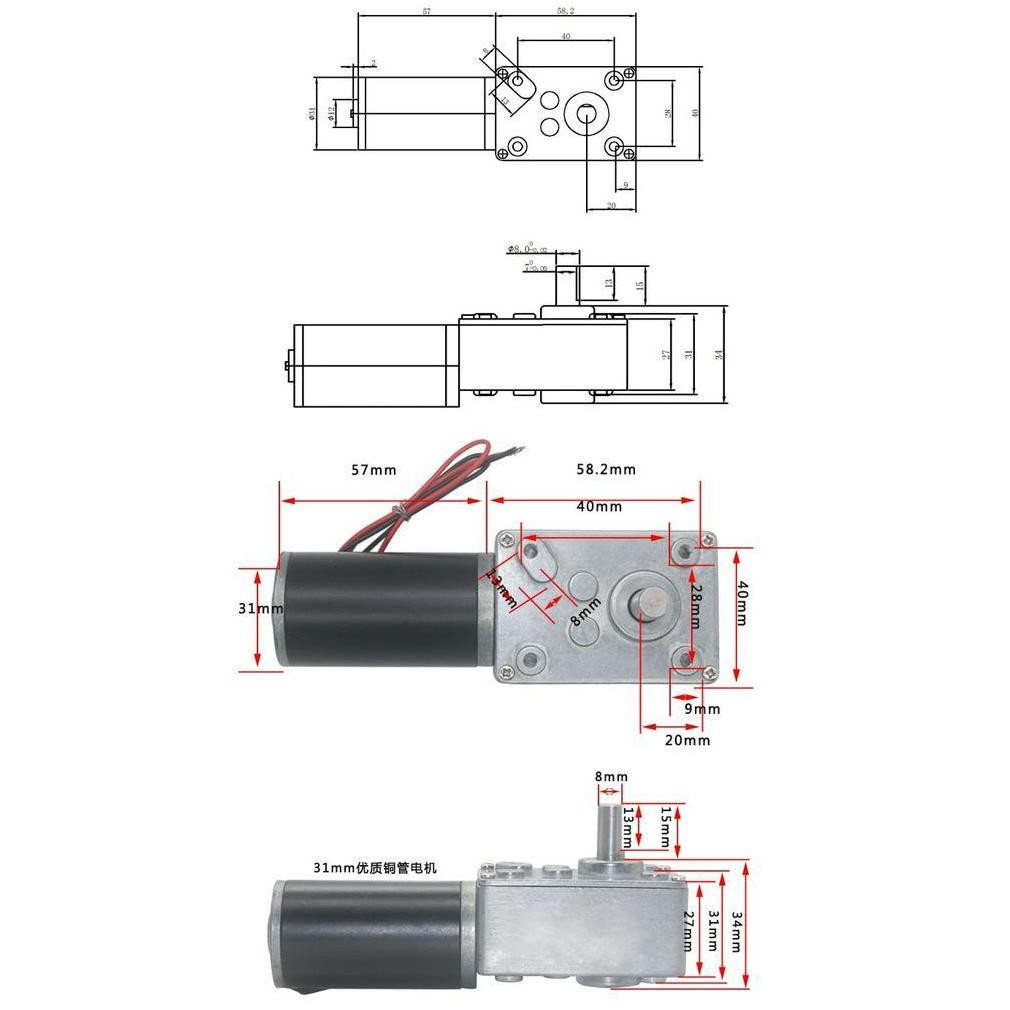 Permanent Magnet Worm Gear Motor DC 4058GW31ZY 12V 10RPM