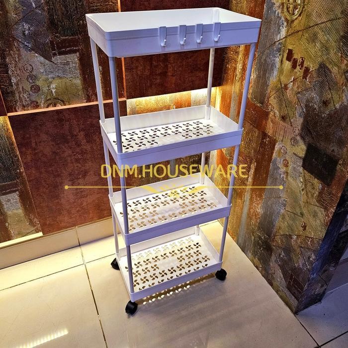 Rak Keranjang Troli Segi Persegi Dapur Salon Dorong Toilet Kamar Mandi Buku Tanaman Pot Bunga Ciki S