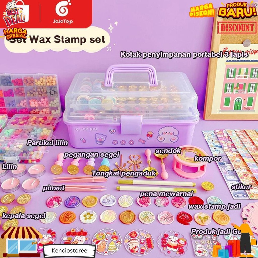 

Jojotoy 2-In-1 Diy Wax Stamp Set Diy Guka Kit Gantungan Kunci Akrilik Kit Retro Seal Wax Beads Set / Set Stempel Segel Lilin Terlaris