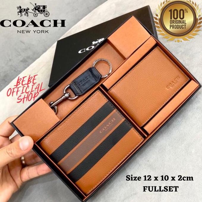 [Original] Coach Varsity Stripe Wallet Leather Brown Coach Wallet (Best Quality)