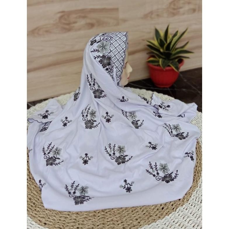 Termurah Mukena Terusan Santri Bordir Bahan Polino | Telekung Terusan Motof Bunga Hitam | Mukenaa Sa