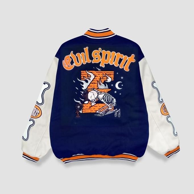 Evilspirit Varsity Jacket - Varsity Climate Jaket Fleece Leather Pria Vintage Baseball Nyaman (Best 