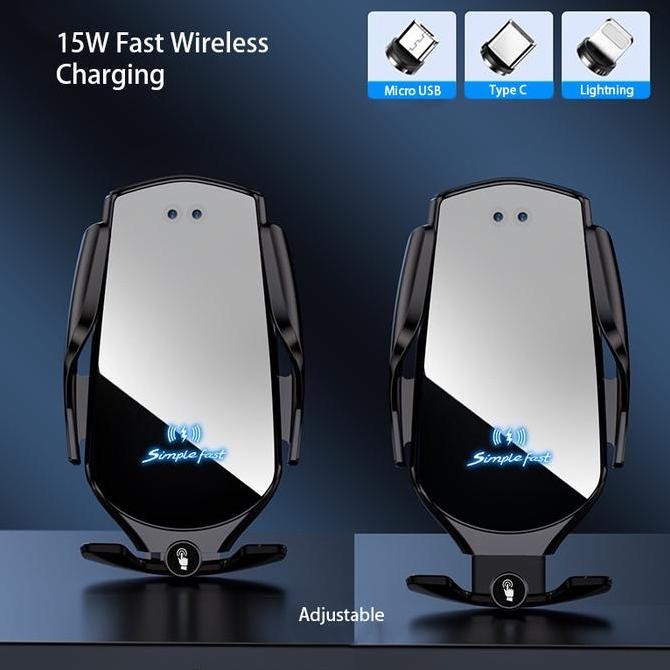 Phone Holder Mobil Wireless Charger Tempat Hp Mobil  Fast Charging Smart Sensor