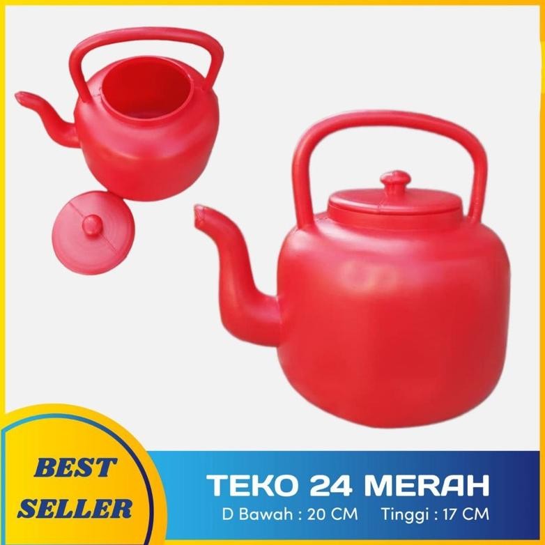 Teko Ceret Plastik Kendi Merah 24 Food Grade Tempat Air Minum Tutup Stock