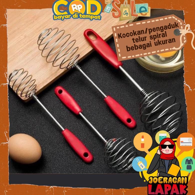 Joeraganlapak Kocokan Pengaduk Telur Adonan Kue Pengocok Ukuran Kecil Besar Spiral Manual Besi Plast
