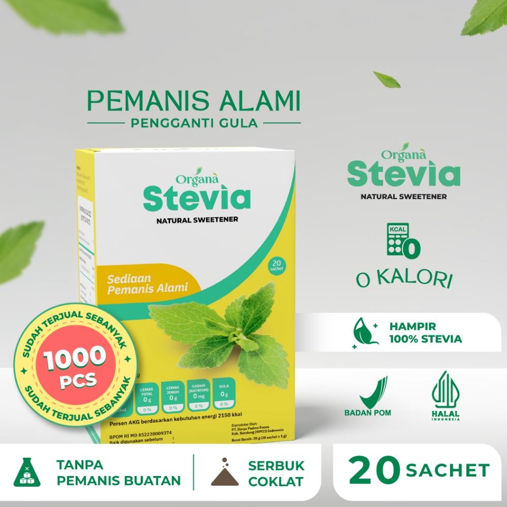 

Organa Stevia Natural Sweetener - Pengganti Gula Dari Stevia Isi 20 Sachet