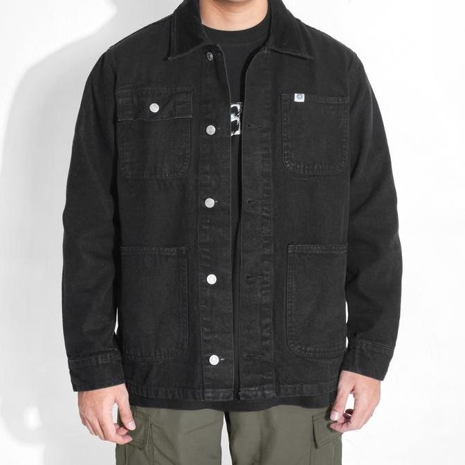 Vearst Jaket Chore Coat Montez Black Washed Denim Pria daps
