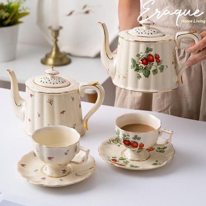 Lourdes Tea Pot Set / Teko Cangkir Teh Keramik Eropa Cantik Aesthetic