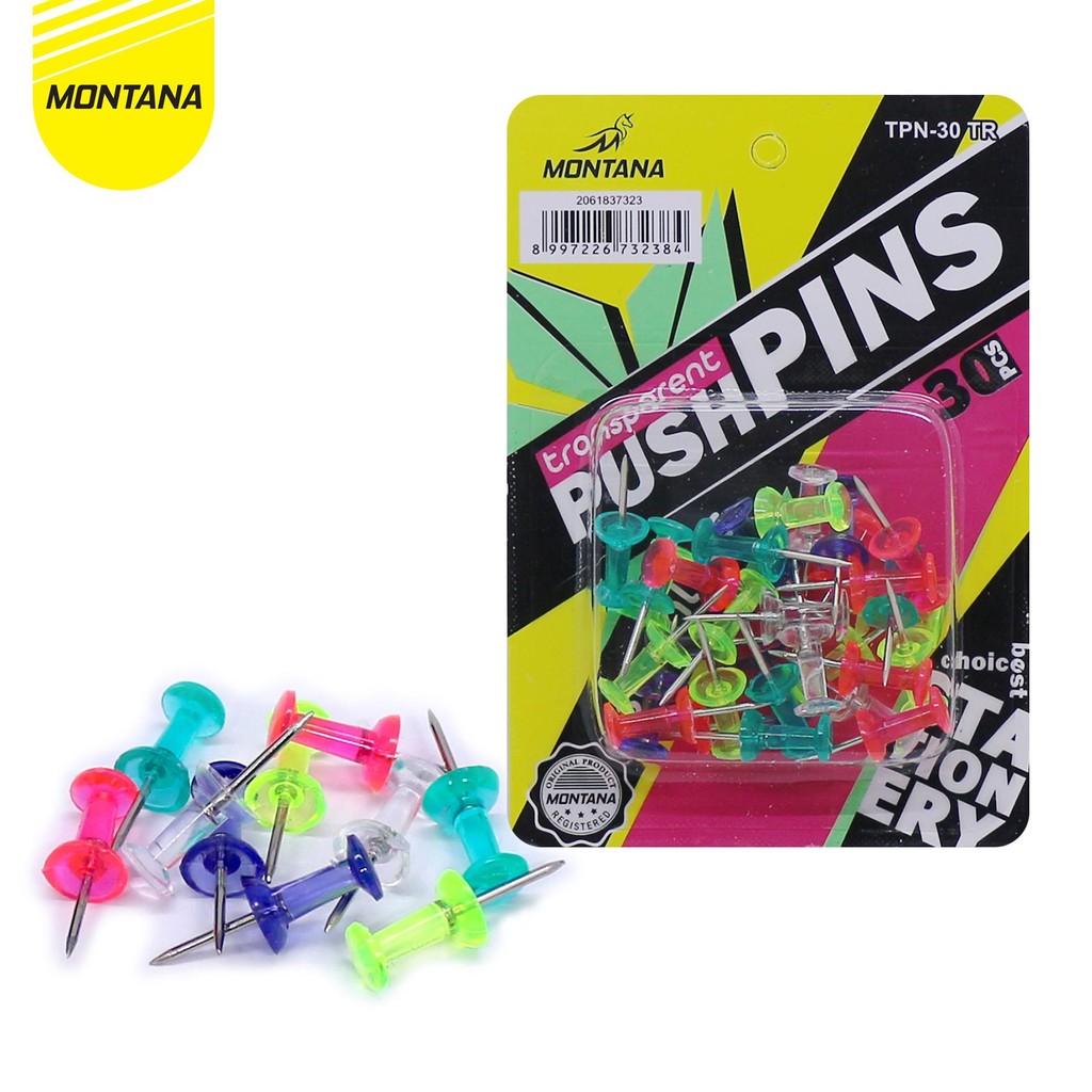 

MONTANA PUSH PIN TRANSPARENT JARUM TEKAN 30 PCS PAKU PIN MULTIWARNA TPN-30
