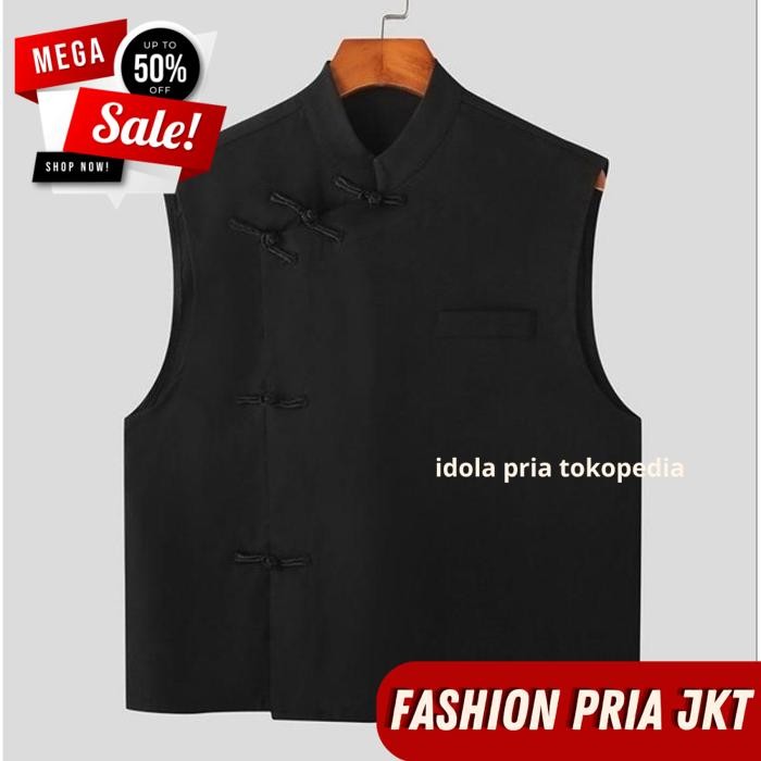 CHEONGSAM SLEEVELESS CROP PRIA KATUN TOYOBO HITAM / CHEONGSAM SLEEVELESS CROP PRIA KATUN TOYOBO HITA