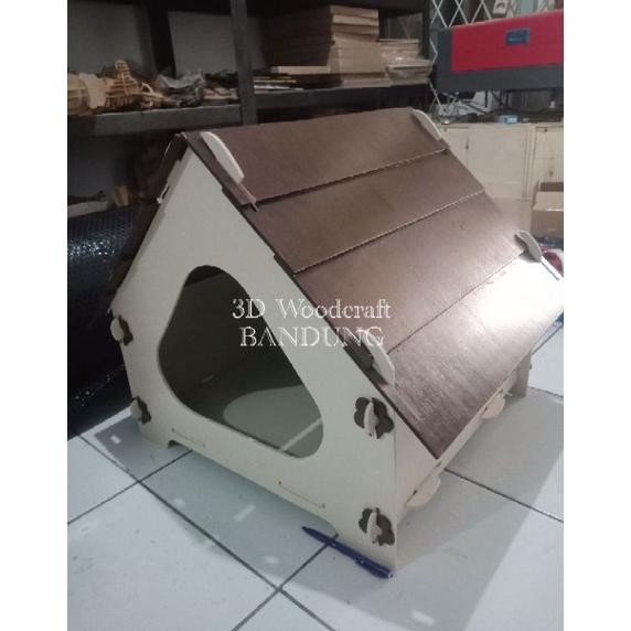 Rumah Kandang Kucing Anjing Kayu Unik Bisa Bongkar Pasang 50 X 50 Cm AST