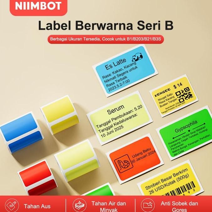 

Kertas Label Termal Warna Anti Air Anti Minyak Anti Robek untuk Niimbot B1/B21/B3S/B203 CS