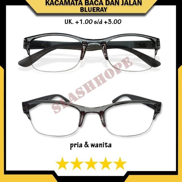 Kacamata PLUS (+) 3 IN 1 ( BACA + JALAN + ANTIRADIASI ) Lensa Gradasi Gelap Gagang PER Kacamata Baca