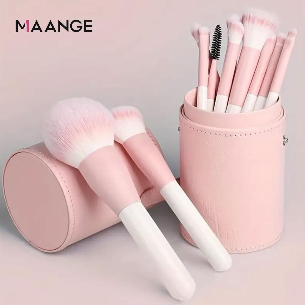 

baru maange 12pcs kuas makeup + storage bucket tempat kuas pu leather
