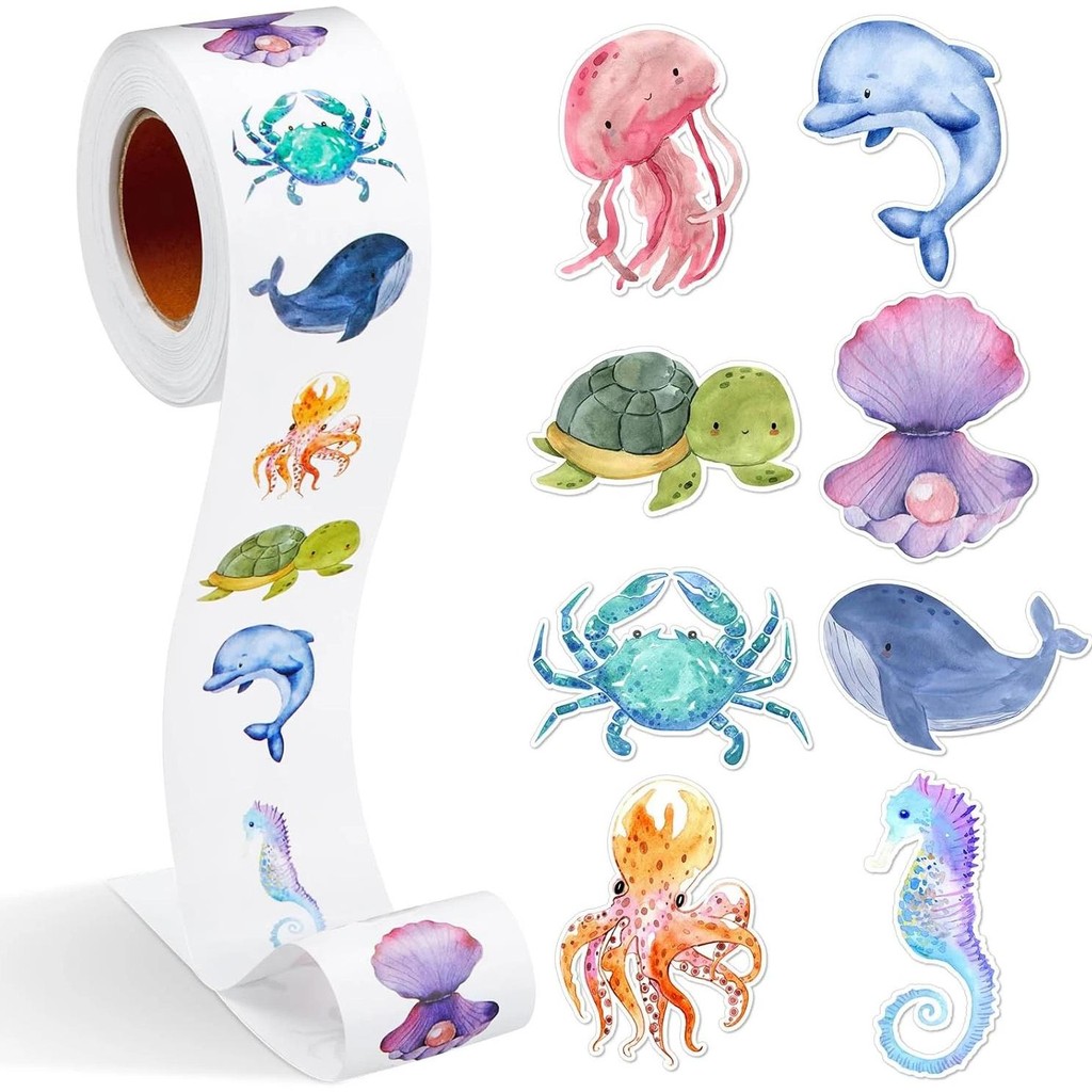 

100-500pcs New Cartoon Marine Animal Park Dolphin Stickers for Kids Teacher Reward Encourage Sealing Label Stationery Sticker